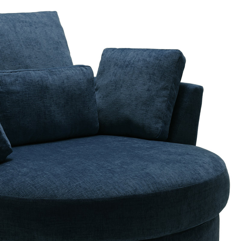 Upholstered Swivel Lounge Armchair With Pillow(Set of 2), Navy Polyester Blend