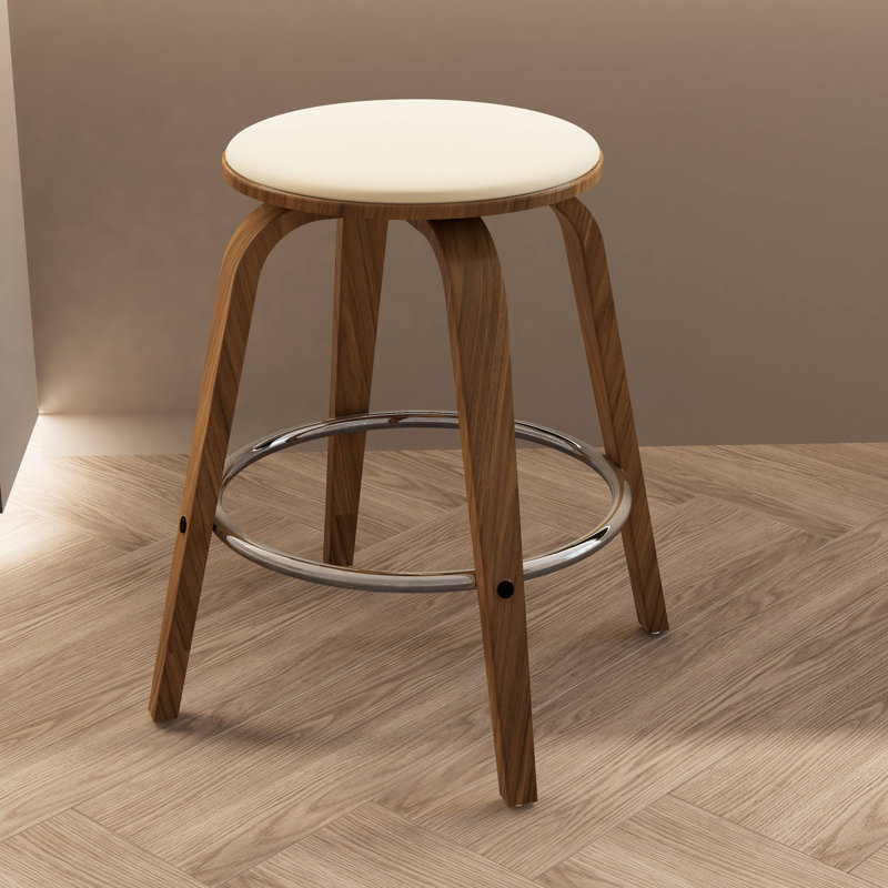 Tabouret de comptoir rond en cuir Hoxha avec structure en peuplier teint et pivotant à 360 degrés Collection Hoxha