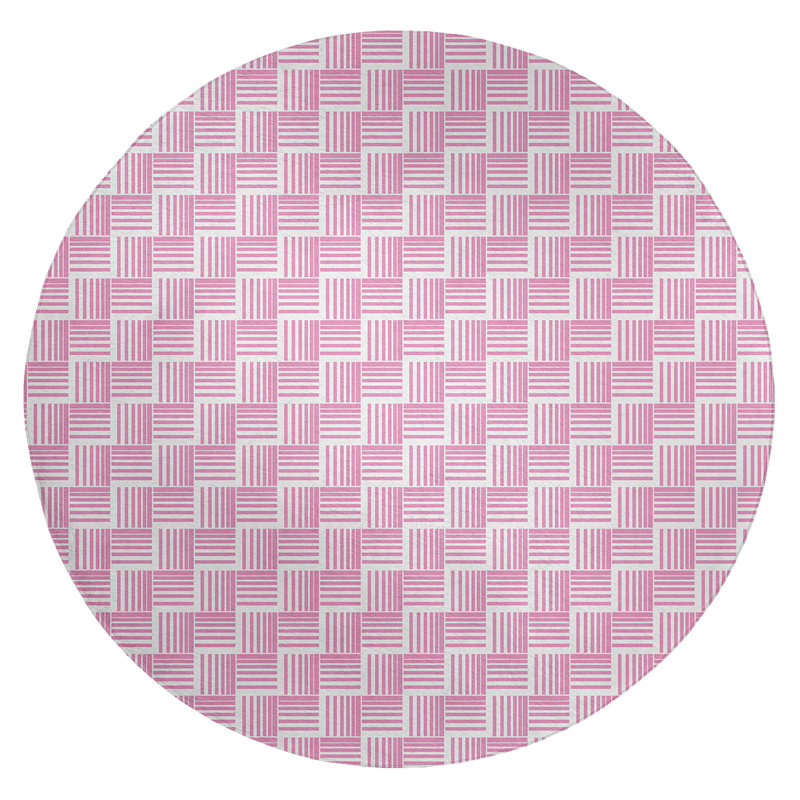 Tapis rose/blanc rayures basketweave, Rond 5 pi