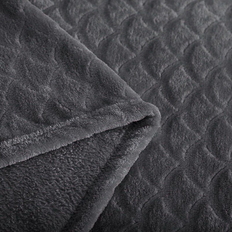 Couverture en flanelle brossée gris grand, Gris, Grand lit