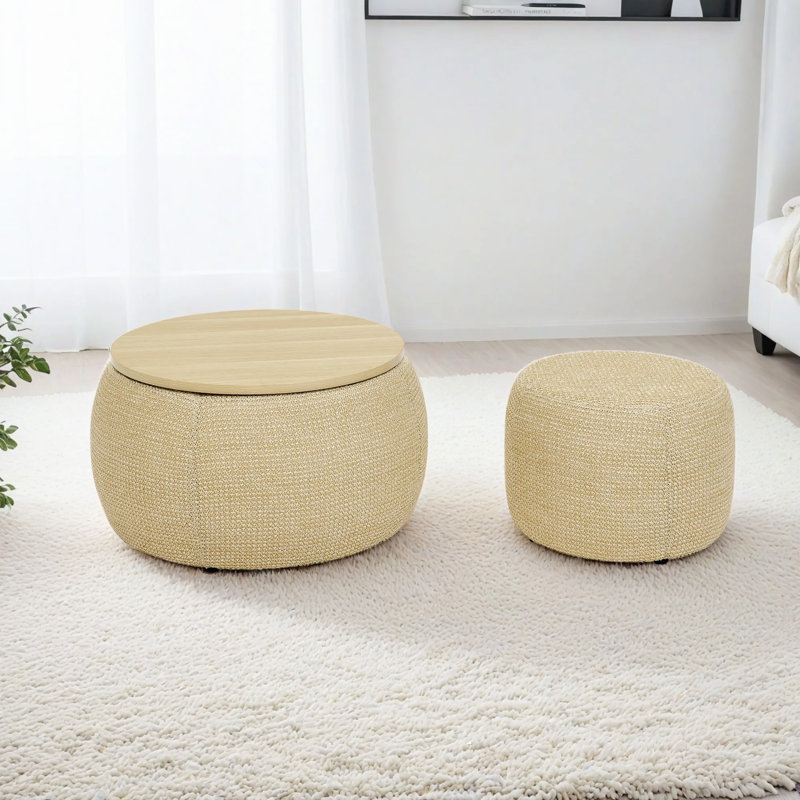 Repose-pieds rond en tissu de rotin tissé | Table de bout et siège 2 en 1 | Idée de cadeau, Tanné