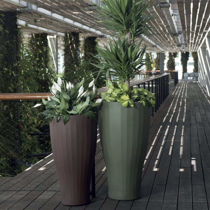 Caviar Black Tall Self-Watering Round Planter