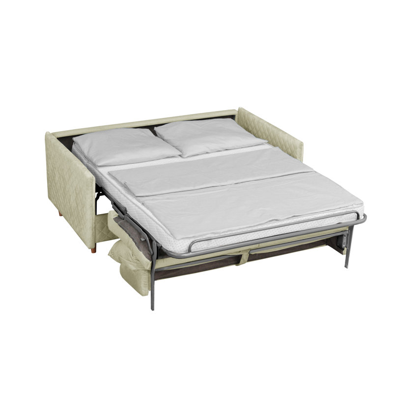 Melieck 2-Seat Velvet Sleeper Sofa with Mattress, Cream