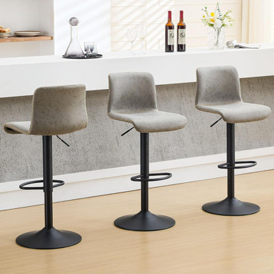 Bar Stools Set, Counter Height Bar Stools with Back, Adjustable Bar Stools 24" to 32", Faux Leather Bar Stools for Kitchen Island