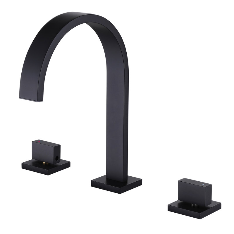 Robinet de lavabo de salle de bain espacé à 2 poignées pour 3 trous, Noir mat, Système de drainage non compris