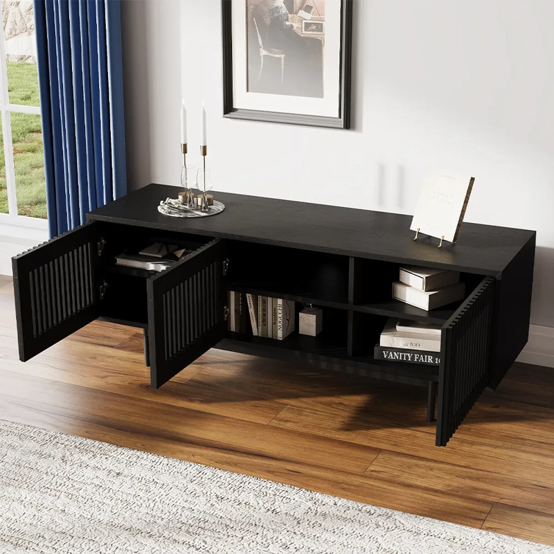 Mid-Century Modern TV Stand, 21.26" H x 59" W x 18.89" D, Black