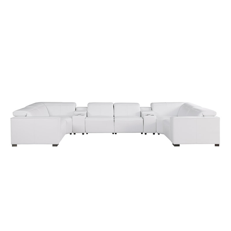 Hawthorne Luxurious 8-Piece 4-Power Reclining Genuine Leather U-Sectional With Power Headrests, White
