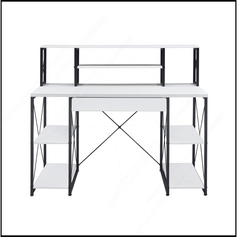 Writing Desk With One Drawer And 8 Open Compartment, White/Black