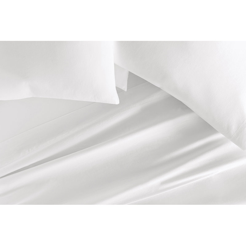 Twin White Cotton Solid Sheet Set with Pillowcase