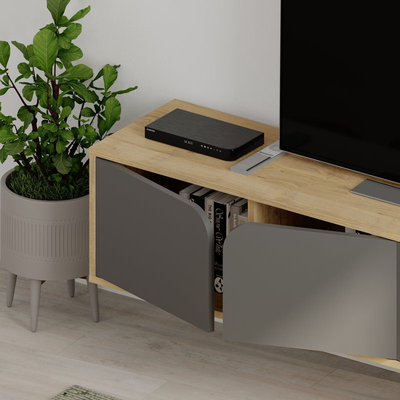 Hub Floating TV Stand for TVs up to 65", Oak/Grey