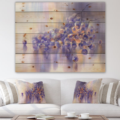 Impression peinte d'une grappe de raisins mauves - reproduction d'art sur bois sans cadre