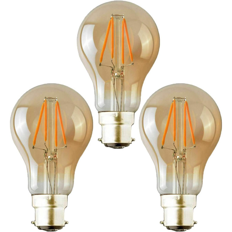 3 Pack B22 LED Filament Bayonet Bulb, 4W Energy Saving Bulbs, Retro Glass A60 LED Bulbs,40W Equivalent, 450Lm, 2700K Warm White A60 Clear Filament Bayonet Cap,Non-dimmable