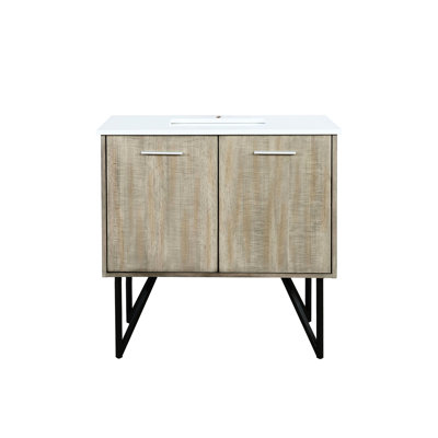 Rustic , 36 In. Wide Bath Vanity, White Quartz Top, Solid Wood Structure, Soft - Close Feature, One Cabinet And Shelf, Single Hole Faucet Pre Drilled Bathroom Counter, Frame, Closing Action, Storage