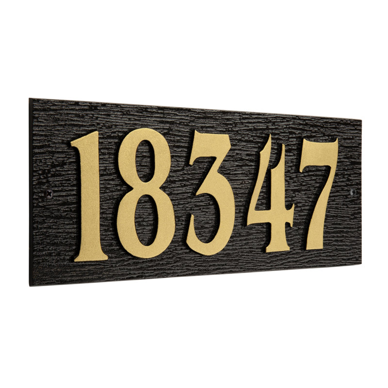 Woodgrain Mid-Century Rectangle Plaque, Standard Wall 1-line, Noir / or, Yes
