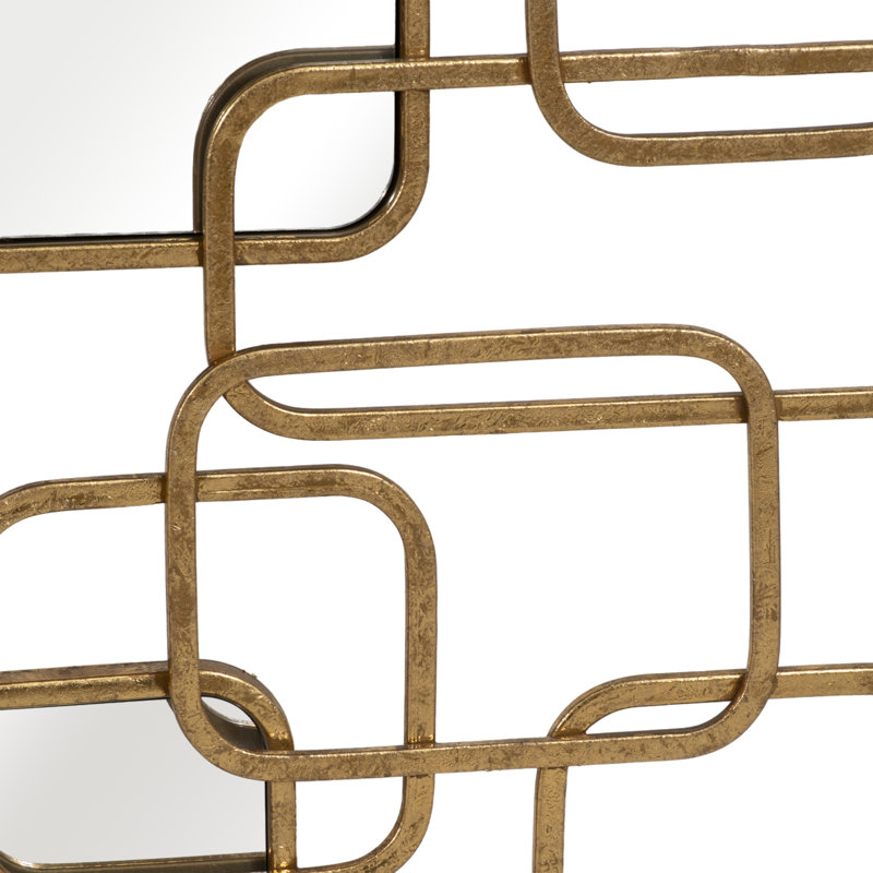 Baeden Modern Geometric Metal Wall Mirror with Overlapping Rectangular Frames - Stylish Decorative Accent Featuring Glass, Wood, and MDF Design