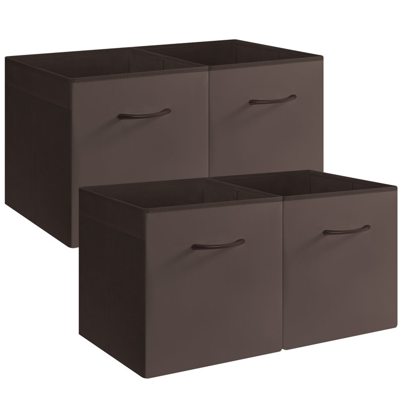 Storage Cube Bins with Handle, Cube Organizer Baskets for Shelves and Closet, 12.75" H x 12.75" W x 12.75" D, Brown