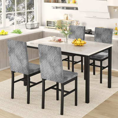 Elegant 5-Piece Beige & Grey Dining Table Set