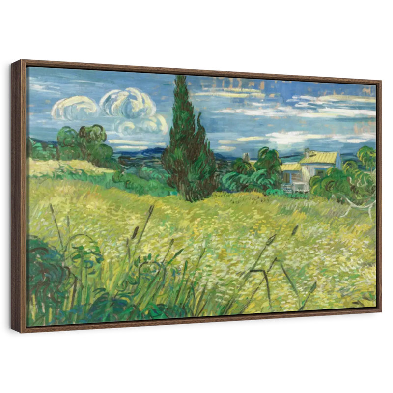 Champ vert 1889, 13 po x 9 po, Cadre flottant en noyer