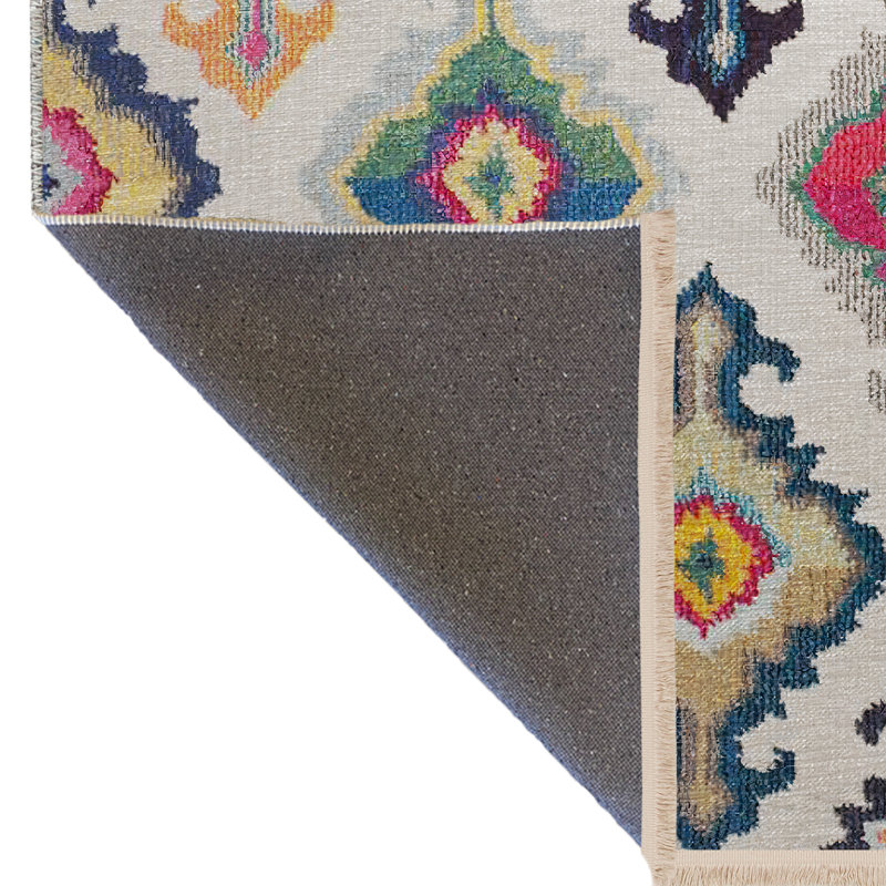 Multi-Colored Mixed Shape Motif Abstract Patterned Fringed Vintage Decorative Rug, Rectangle 4'7.12" x 6'6.74"
