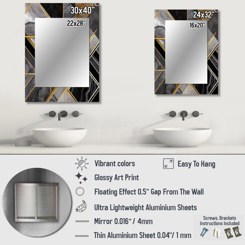 Maubray marbre granit agate avec des touches d'or VI - grand miroir mural géométrique, miroir décoratif moderne, art imprimé en métal