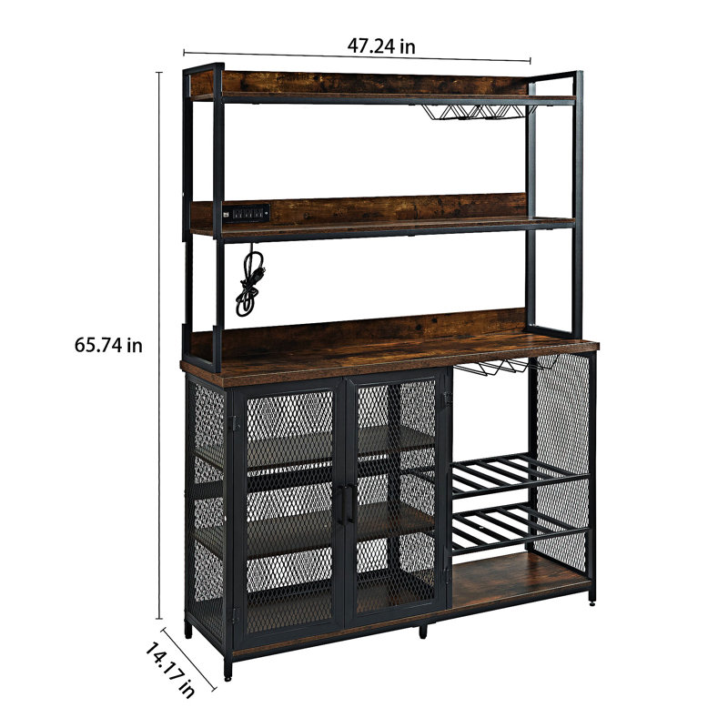 Coffee Bar Cabinet with LED Lights and Ample Storage