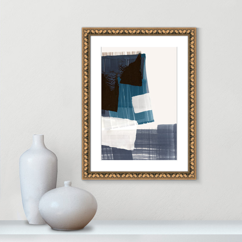 Harmonie géométrique en bleu et noir par PI Studio, L 18 po x H 24 po, Imprimé mat, Perles de feuilles dorées