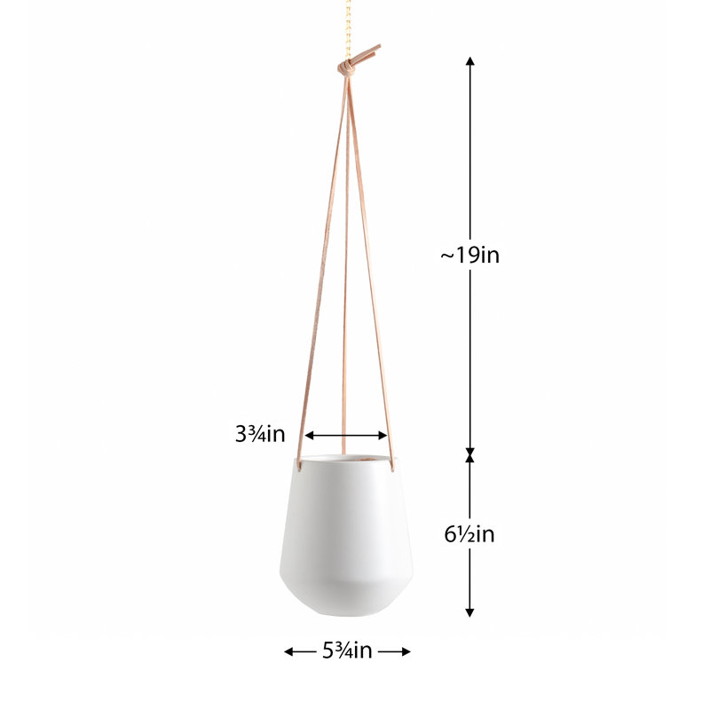 Pot à fleurs suspendu en céramique Nonce, Blanc, H 6,5 po x l 5,75 po x P 5,75 po