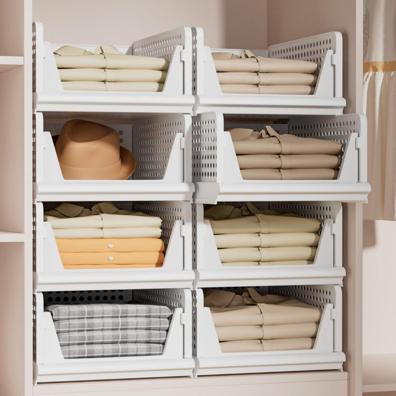 Panier de rangement empilable en plastique organisateur de placard de rangement pliable