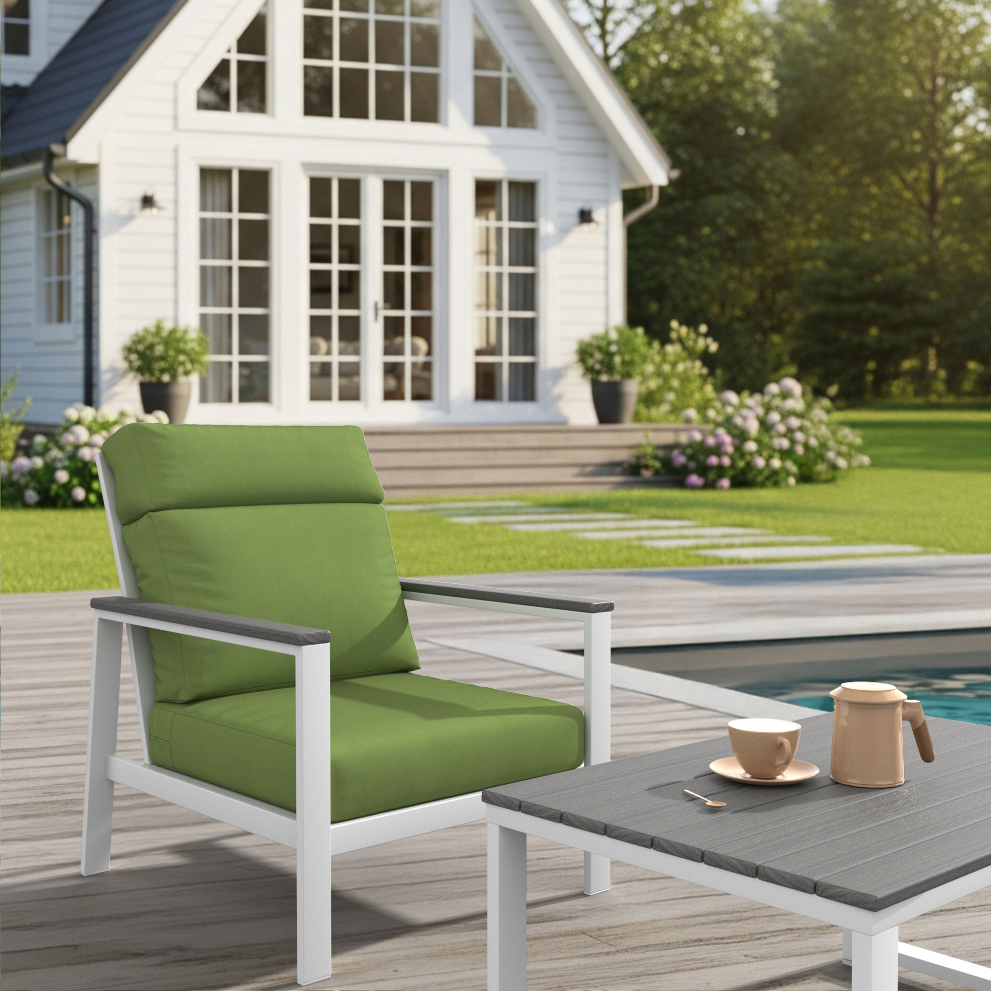 Townsend Metal Outdoor Lounge Club Chair With Sunbrella Cushion, Spectrum Cilantro