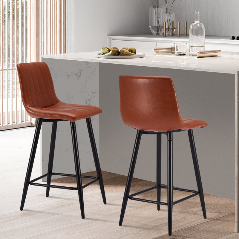 Upholstered Counter Stool with Metal Frame, Brown