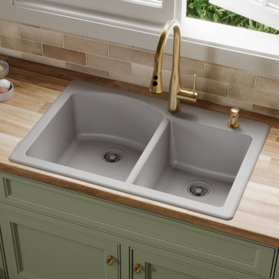 Karran Drop-in Quartz Composite 33'' X 22'' 1-Hole 60/40 Double Bowl Kitchen Sink