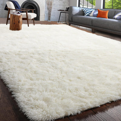 Shahen Rectangle Shag Area Rug in White