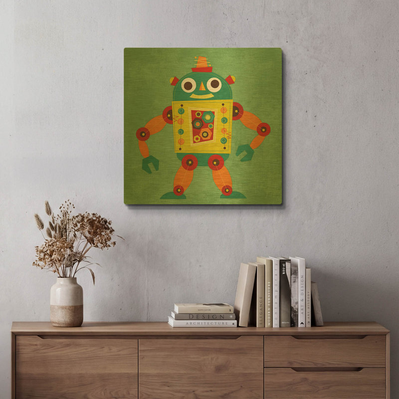 «Robot 1» par Nancy Lee, art mural en métal doré, 24 po x 24 po, 24 po x 24 po