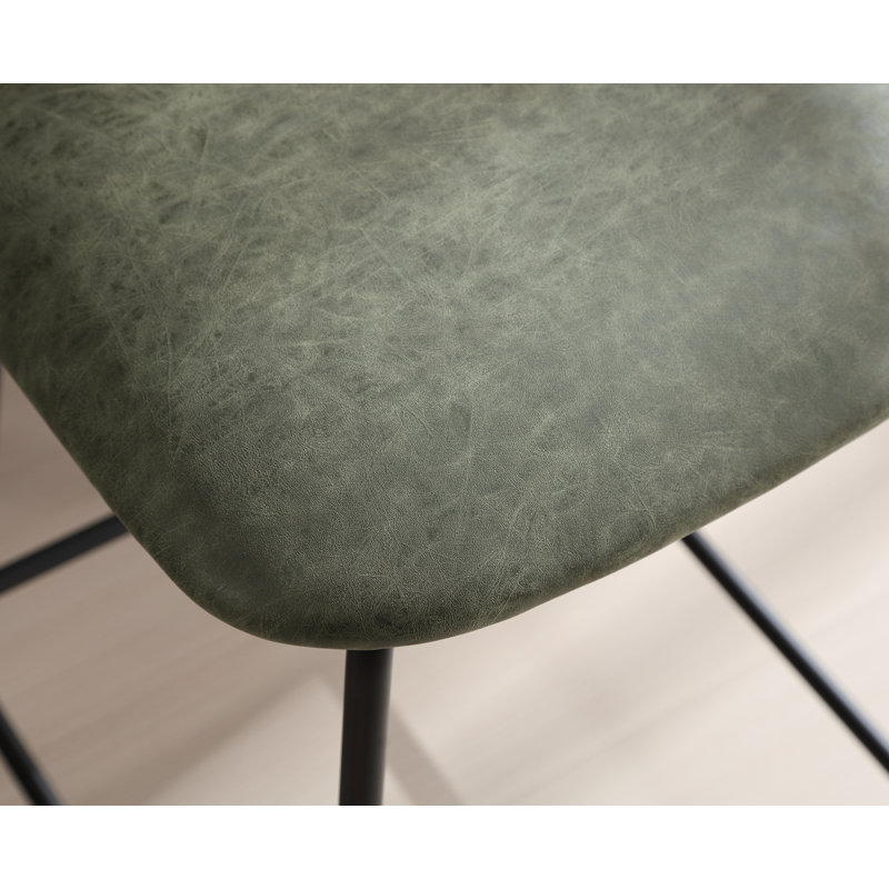 Dark Green Metal and Rattan Counter Height Bar Stools Set