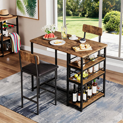 Ensemble de salle à manger 3 pièces pour 2 personnes avec tabourets de bar rembourrés | Table bistro peu encombrante avec tablette de rangement à 3 niveaux | Ensemble de table de pub et de cuisine moderne pour petits espaces, appartements, coins-repas