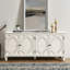 Buffet 65,2 po avec rangement, conception géométrique, poignées en laiton, buffet Mid-Century pour la longévité, tablette ajustable symétrique-1134859949