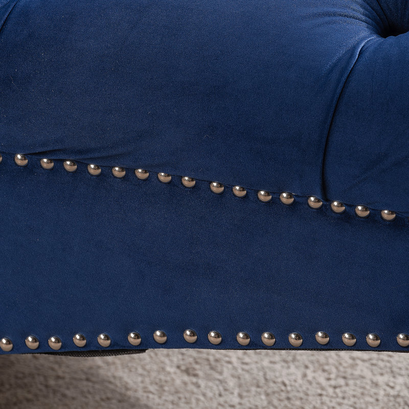 Chaise longue sans accoudoirs touffetée, polyester, Bleu