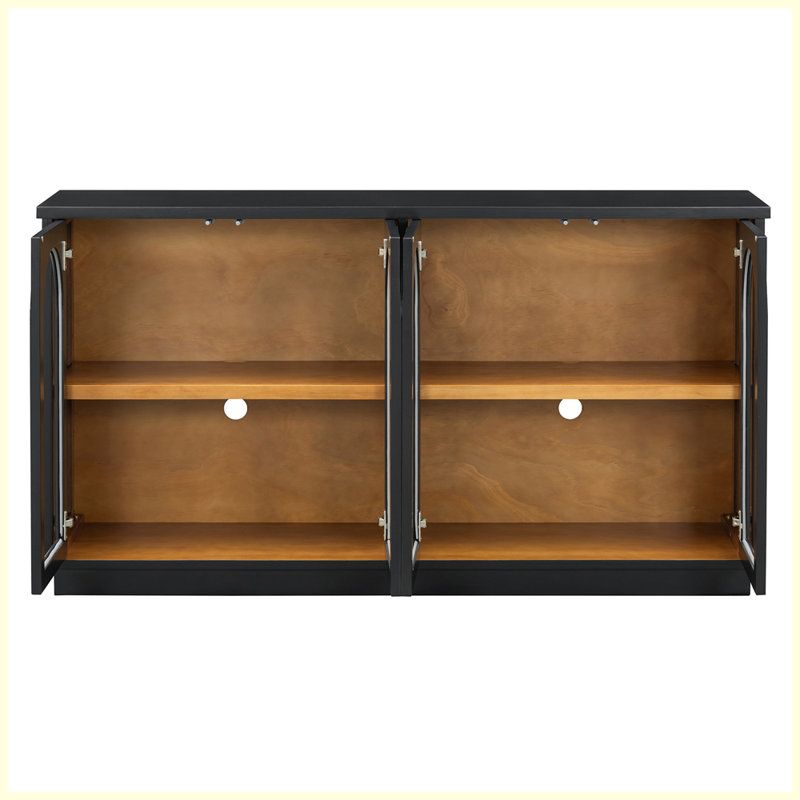 Modern 4-Door Large Storage Buffet Cabinet with Glass Doors, Black