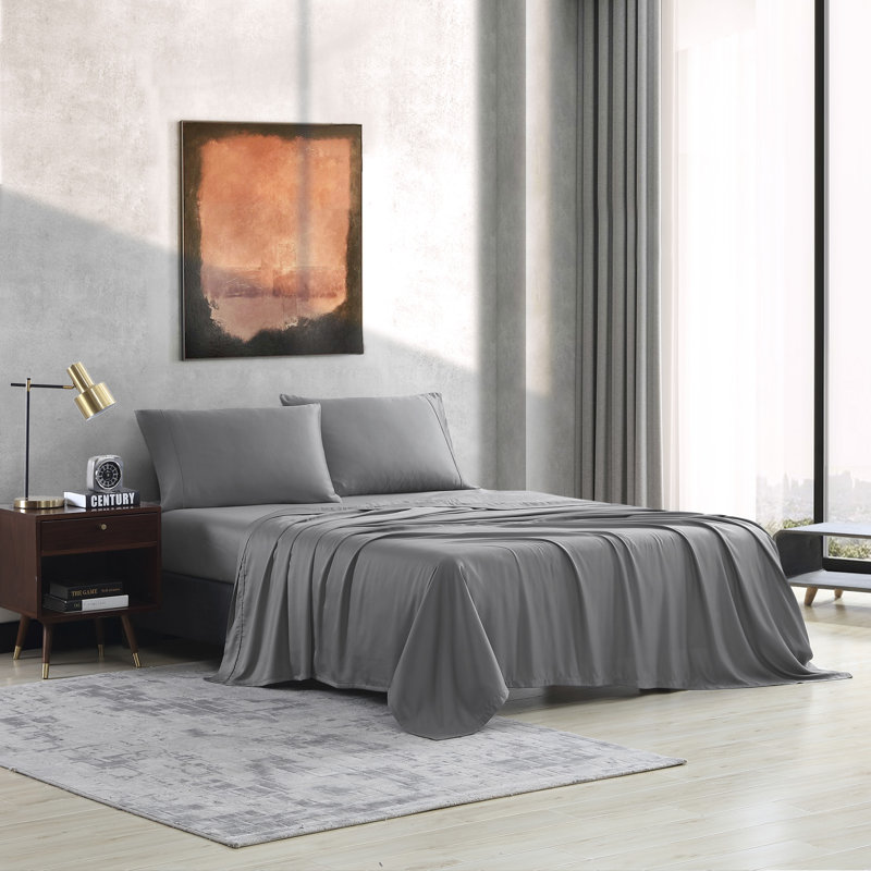 Sateen Sheet Set, Twin Sheet Set + Fitted Sheet + 1 Pillowcase, Charcoal