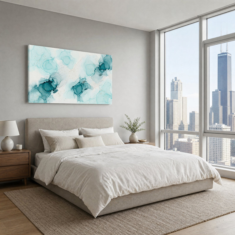 «Blue and Gold», reproduction d'art sur toile à l'encre abstraite, 58“W x 28”H