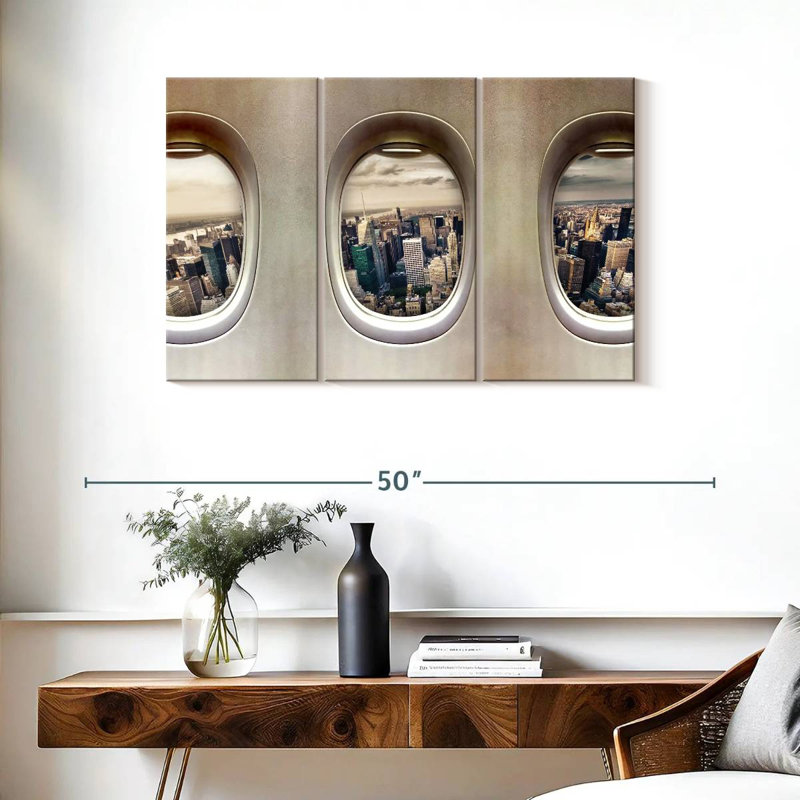 " Airplane Windows " 3 - Pieces, 24" H x 38" W x 1.25" D