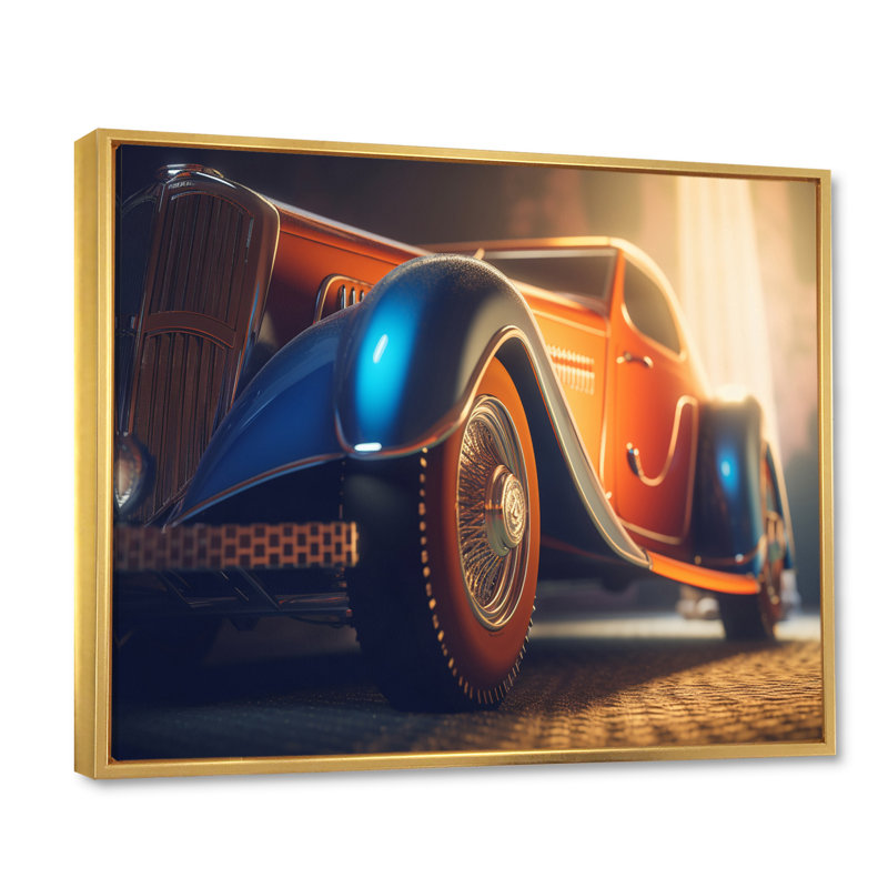 Élégance rétro de voiture classique rétro, H 16 po x l 32 po x P 1 po, Cadre flottant doré