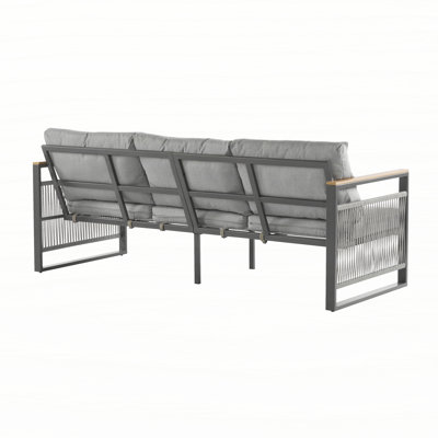 4-Pieces Outdoor Metal Patio Furniture Set, 5-Seat Patio Furniture Sofa Set with Cushion, Modern Outdoor Furniture Deep Seating for Porch, Garden, Backyard, Balcony, Grey & Natural