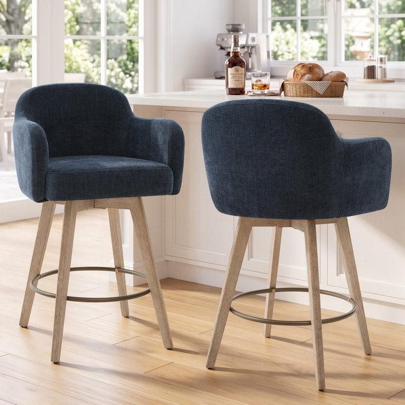 Tabourets de bar pivotants en chenille avec accoudoirs, Blue