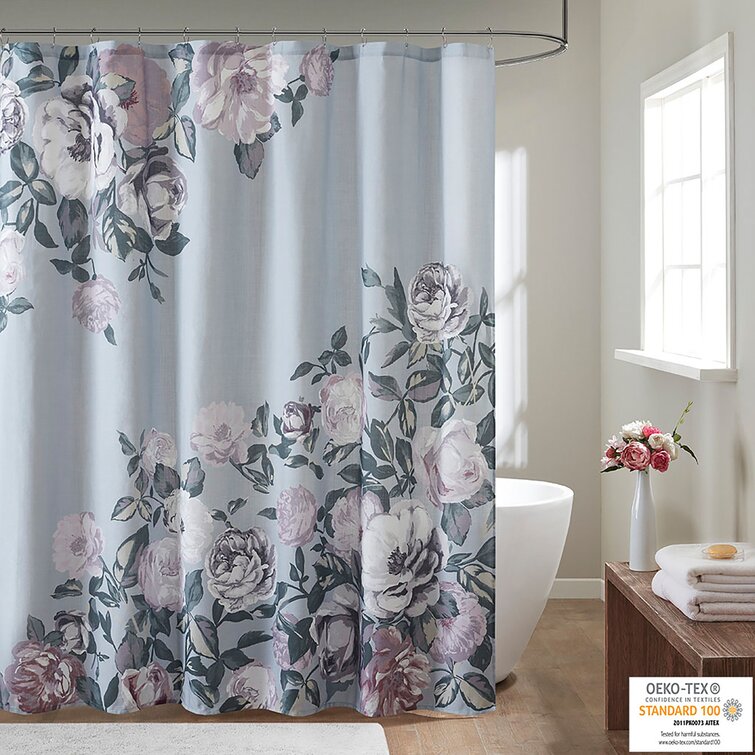 Charisma Cotton Floral Printed Shower Curtain - Ivory - Madison Park