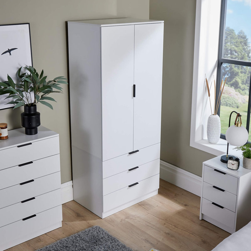 Phoenix 2 Door 3 Drawer Hanging Rail Bedroom Storage Wardrobe, White