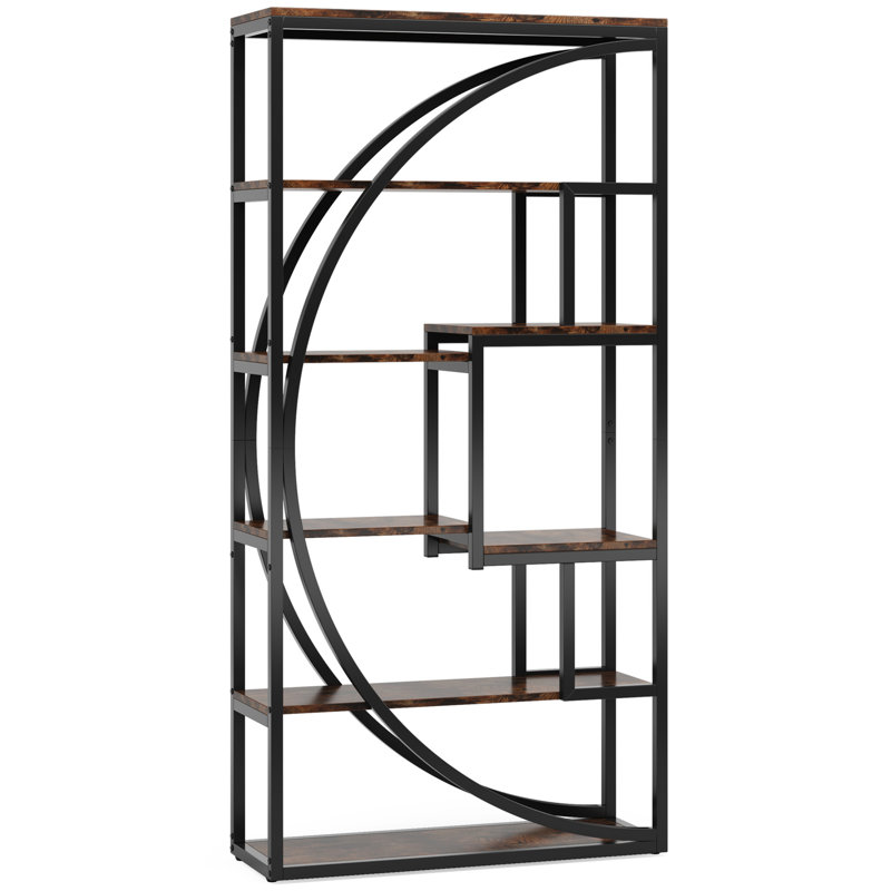 70.47"Height Industrial 5-Tier Rustic Brown Etagere Bookshelf With 8 Open Shelves Organizer For Living Room, Rustic Brown