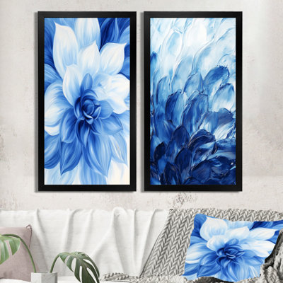 Velours bleu fleurs de cactus - botanique floral, art mural sur toile 2 pièces