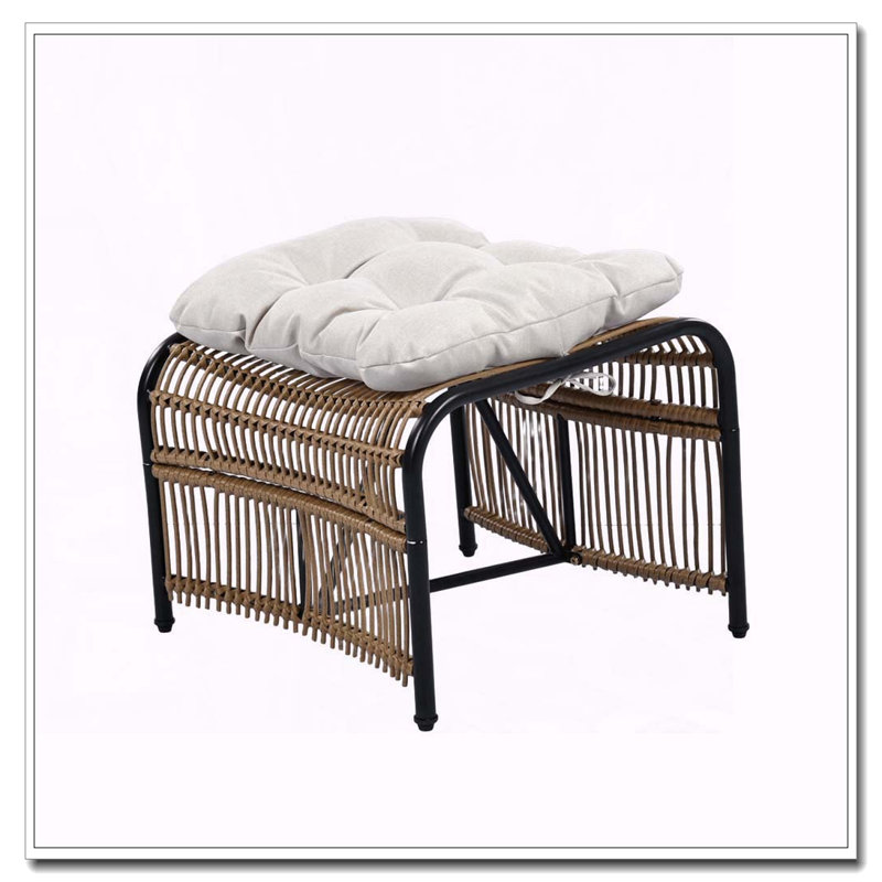 Ensemble de mobilier d'extérieur en osier 3 pièces avec méridienne et table de balcon, Noir + Naturel
