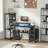 Computer Desk with 2 Fabric Drawers - Reversible Home Office Desk with Power Outlet & LED Lights, Gaming Desk Study Table with Pegboard, Black